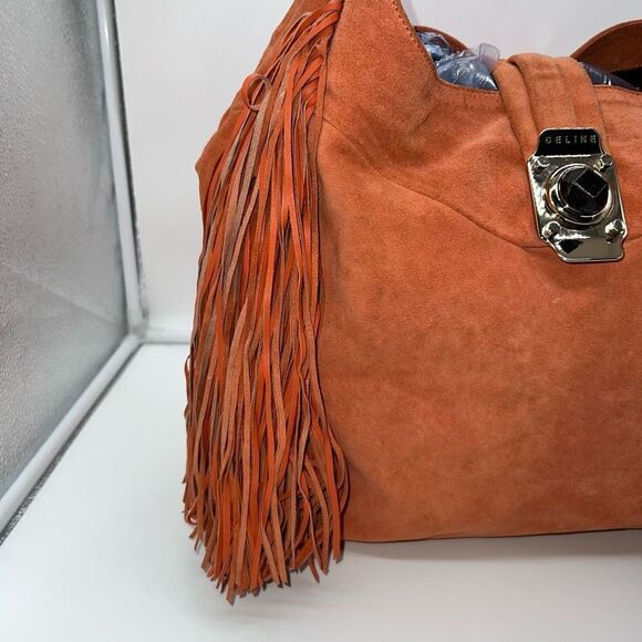 Celine RARE Dimitri Large Suede Satchel in Burnt Ochre - Picture 4 of 16